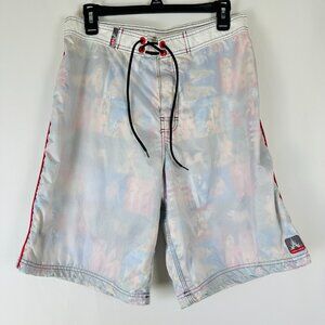 Vintage Aaron Chang Board Shorts Mens 32 White Red Trim Bikini Beach Surfing